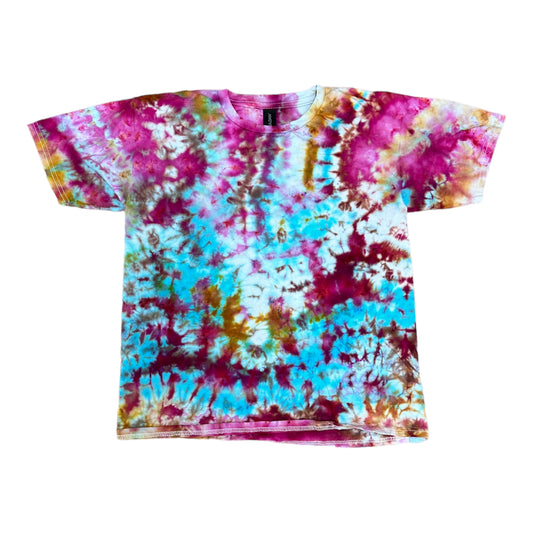 Youth XL Fuchsia Turquoise Yellow and Green Scrunch Ice Dye Tie Dye