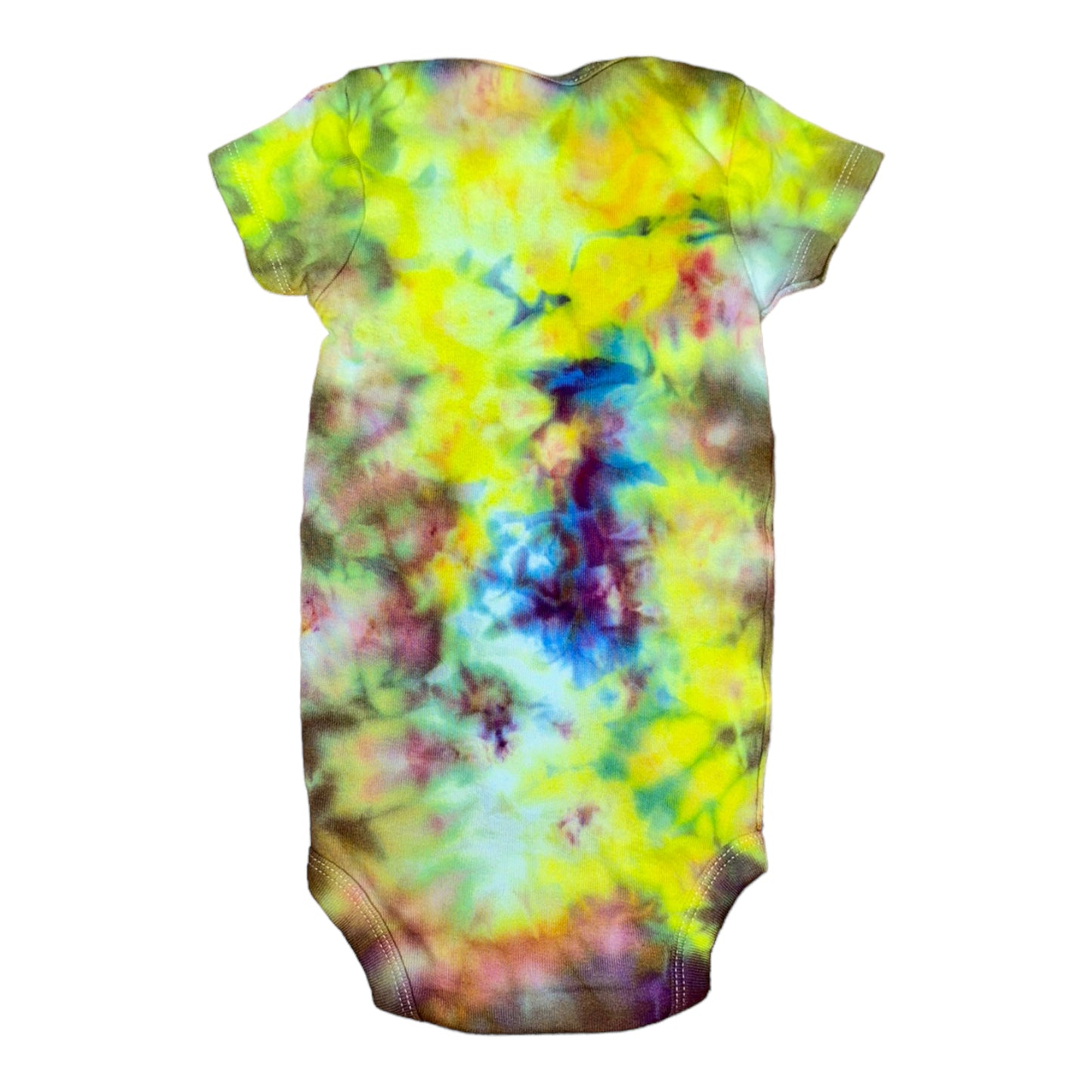 Infant 12 Month Green Yellow Purple and Blue Scrunch Ice Dye Tie Dye Onesie