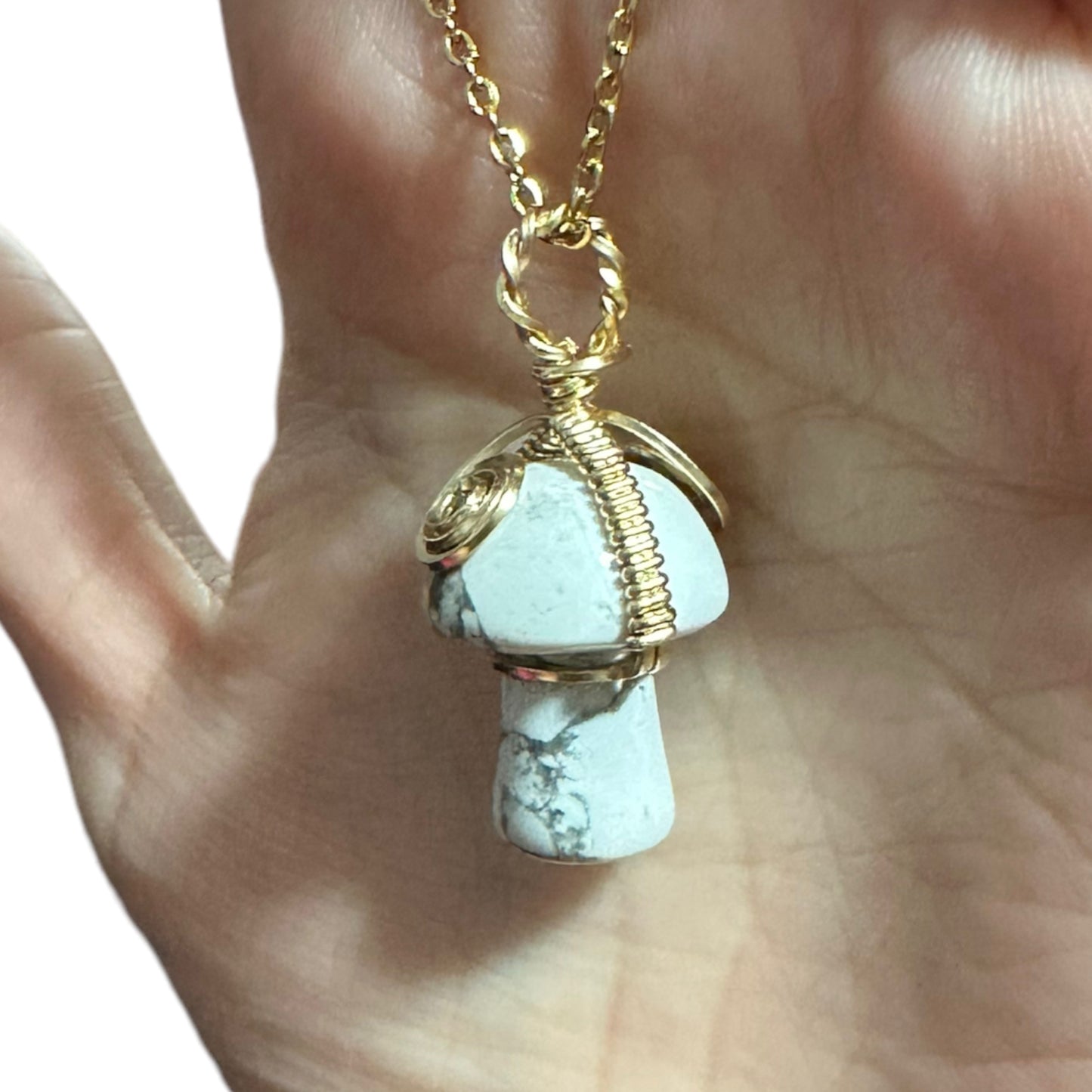 Sterling Silver | 14KT Gold Filled Howlite Wire Wrapped Mushroom Crystal Pendant