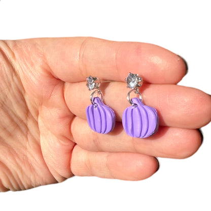 Hypoallergenic Purple Pumpkin Clay Dangle Earrings