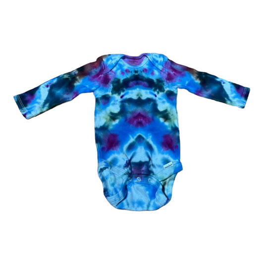 Infant 3-6 Month Green Purple and Blue 'V' Ice Dye Tie Dye Long Sleeve Onesie