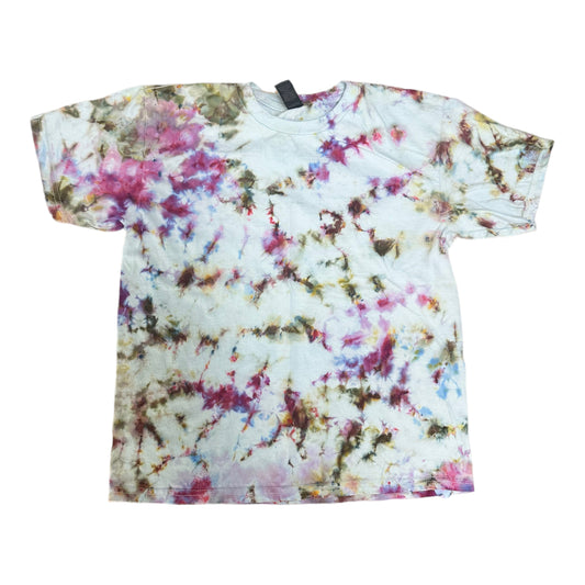 Youth Large Blue Green and Purple Scrunch Ice Dye Tie Dye Shirt