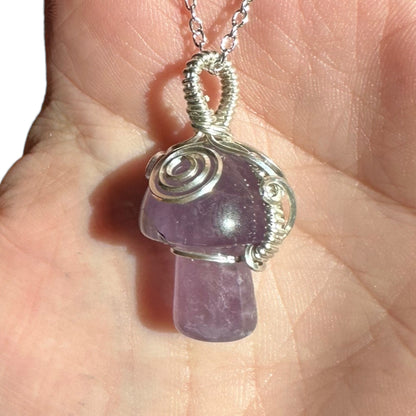 Sterling Silver | 14KT Gold Filled Amethyst Wire Wrapped Mushroom Crystal Pendant