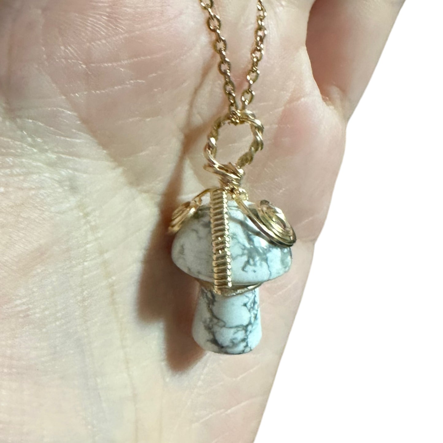 Sterling Silver | 14KT Gold Filled Howlite Wire Wrapped Mushroom Crystal Pendant