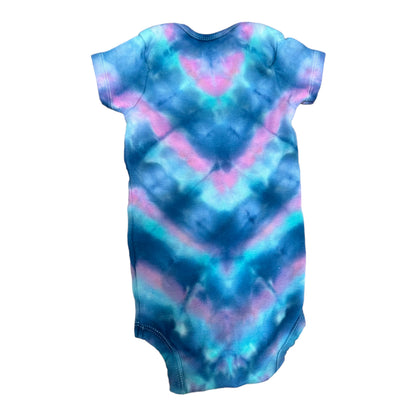 Infant 12 Months Pink and Blue Pleated V Ice Dye Tie Dye Onesie