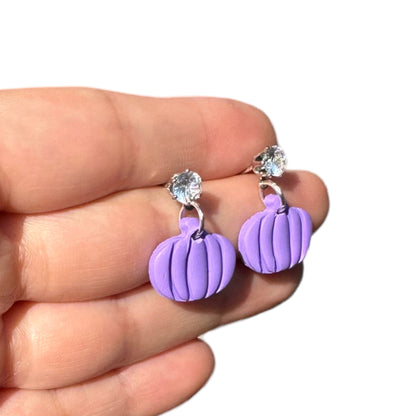 Hypoallergenic Purple Pumpkin Clay Dangle Earrings