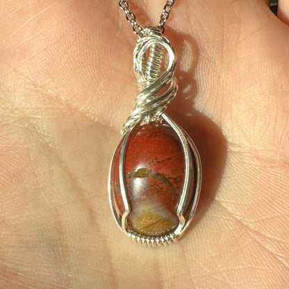 Sterling Silver Wire Wrapped Bloodstone Crystal Bezel Pendant