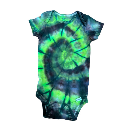 Infant 6-9 Months Lime Green and Blue Spiral Ice Dye Tie Dye Onesie