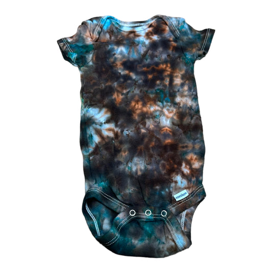 Infant 6-9 Months Blue Orange and Brown Scrunch Ice Dye Tie Dye Onesie