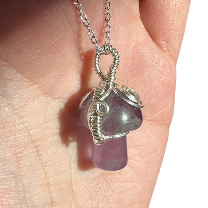 Sterling Silver | 14KT Gold Filled Amethyst Wire Wrapped Mushroom Crystal Pendant