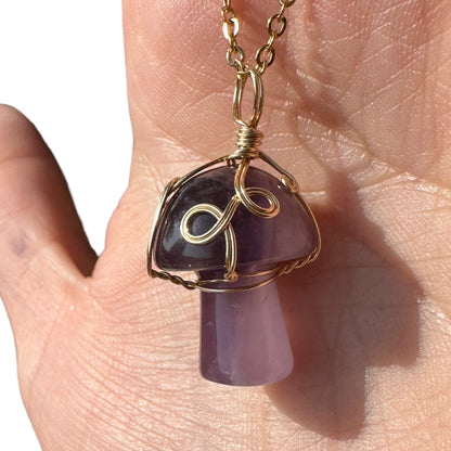 Sterling Silver | 14KT Gold Filled Amethyst Wire Wrapped Mushroom Crystal Pendant