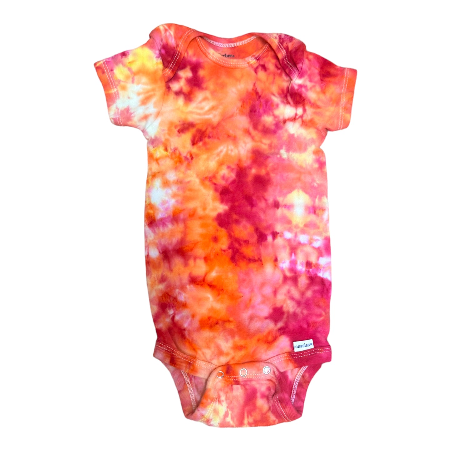 Infant 12 Months Red Orange and Yellow Scrunch Ice Dye Tie Dye Onesie