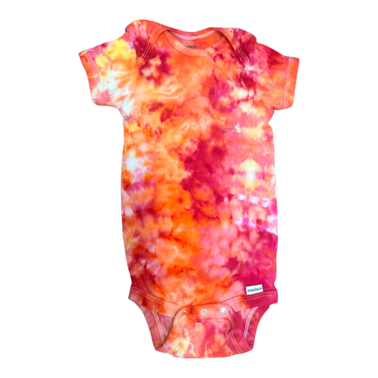 Infant 12 Months Red Orange and Yellow Scrunch Ice Dye Tie Dye Onesie