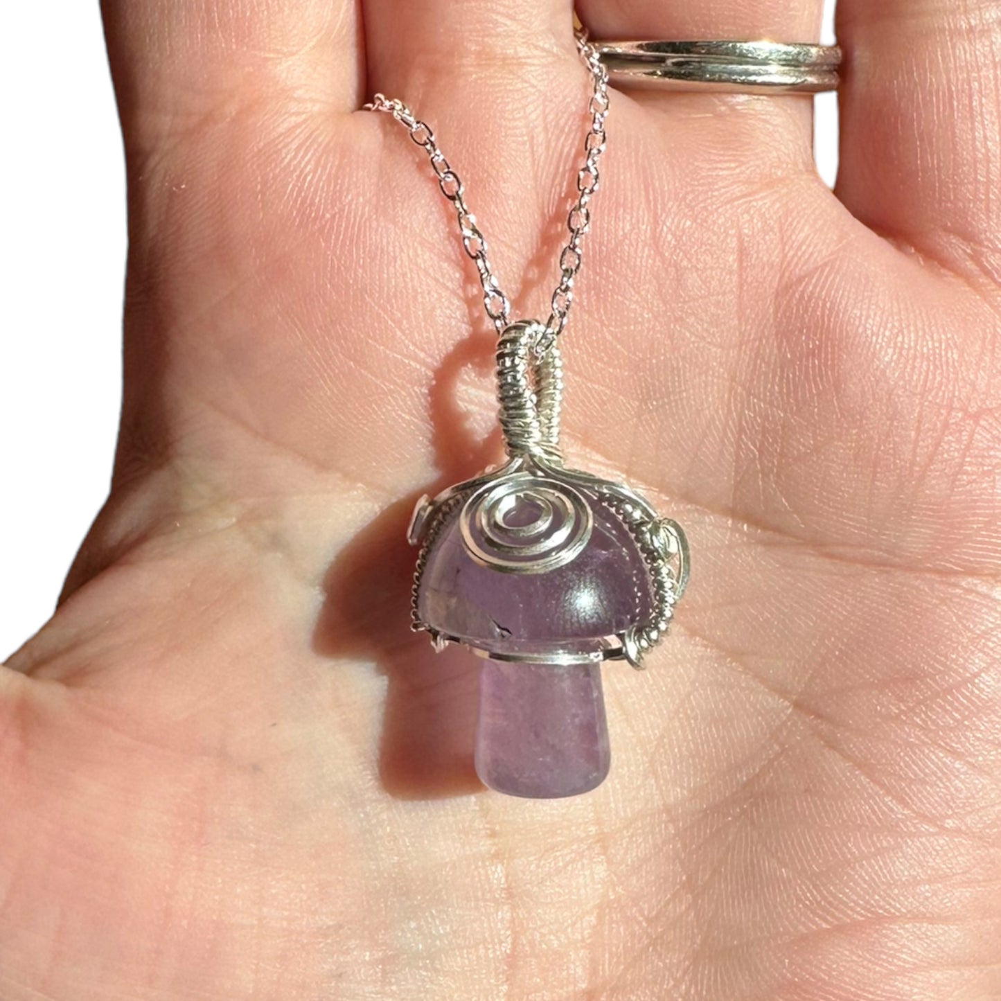 Sterling Silver | 14KT Gold Filled Amethyst Wire Wrapped Mushroom Crystal Pendant