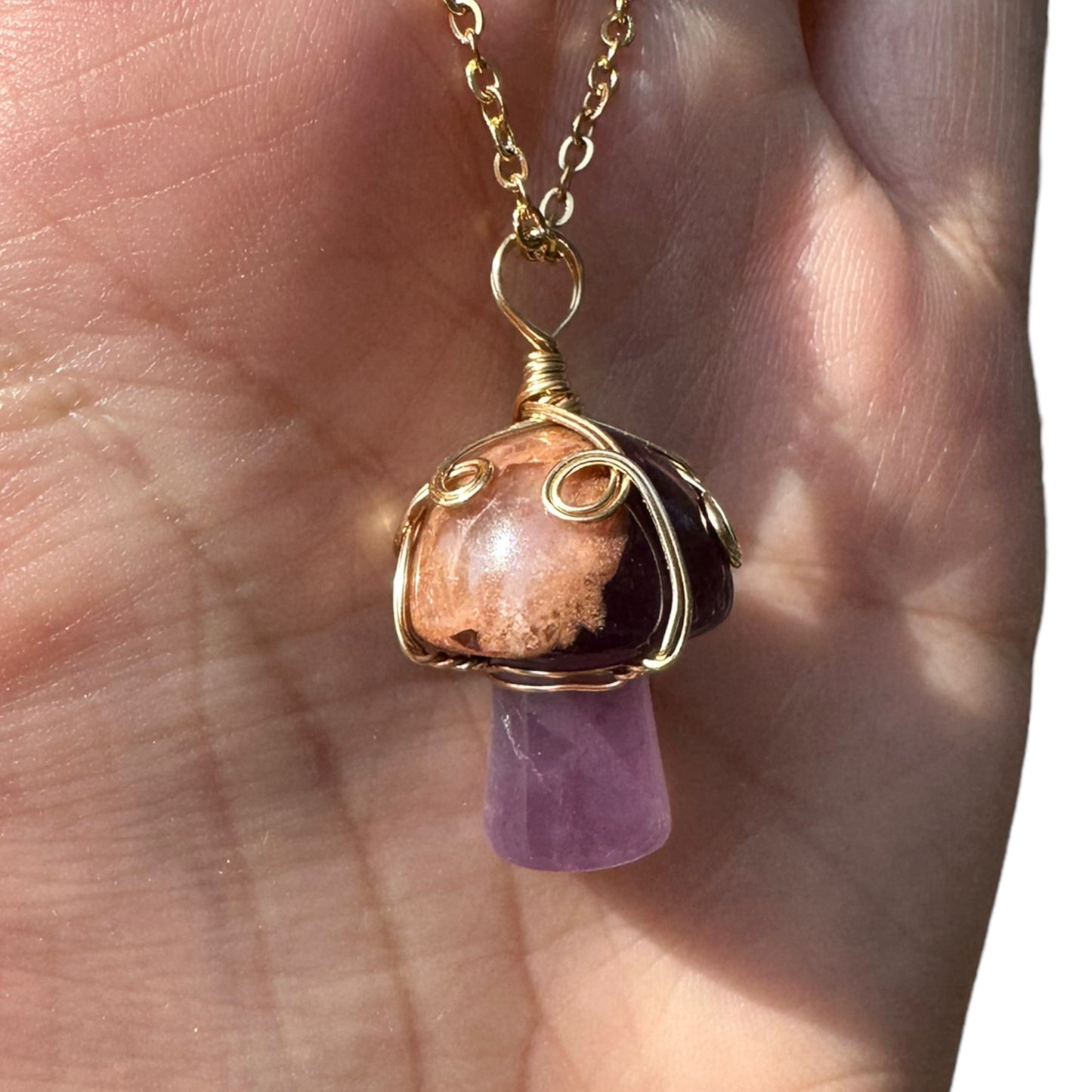 Sterling Silver | 14KT Gold Filled Amethyst Wire Wrapped Mushroom Crystal Pendant