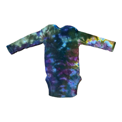 Infant 0-3 Months Purple Yellow Blue and Green Scrunch Ice Dye Tie Dye Long Sleeve Onesie