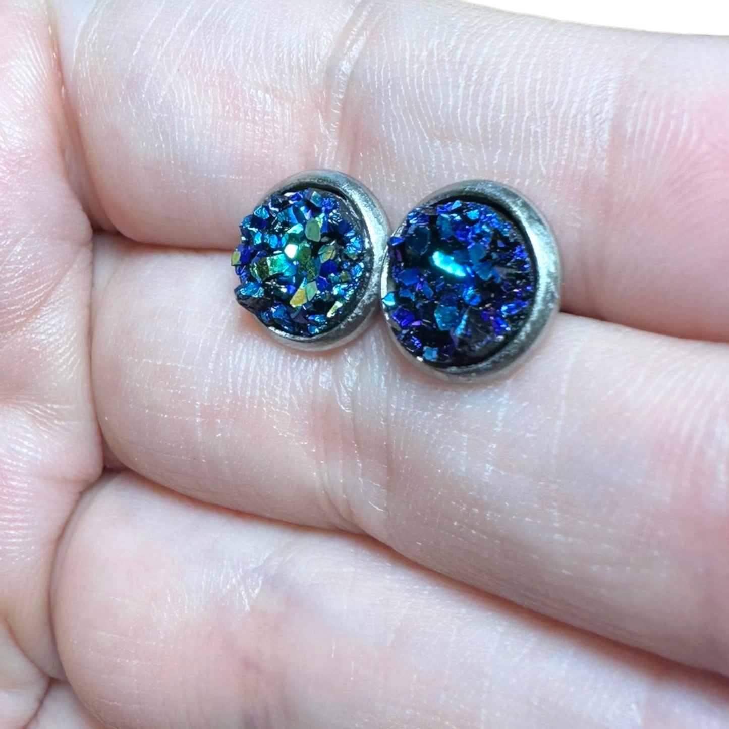 8MM Hypoallergenic Oil Spill Druzy Earring Studs