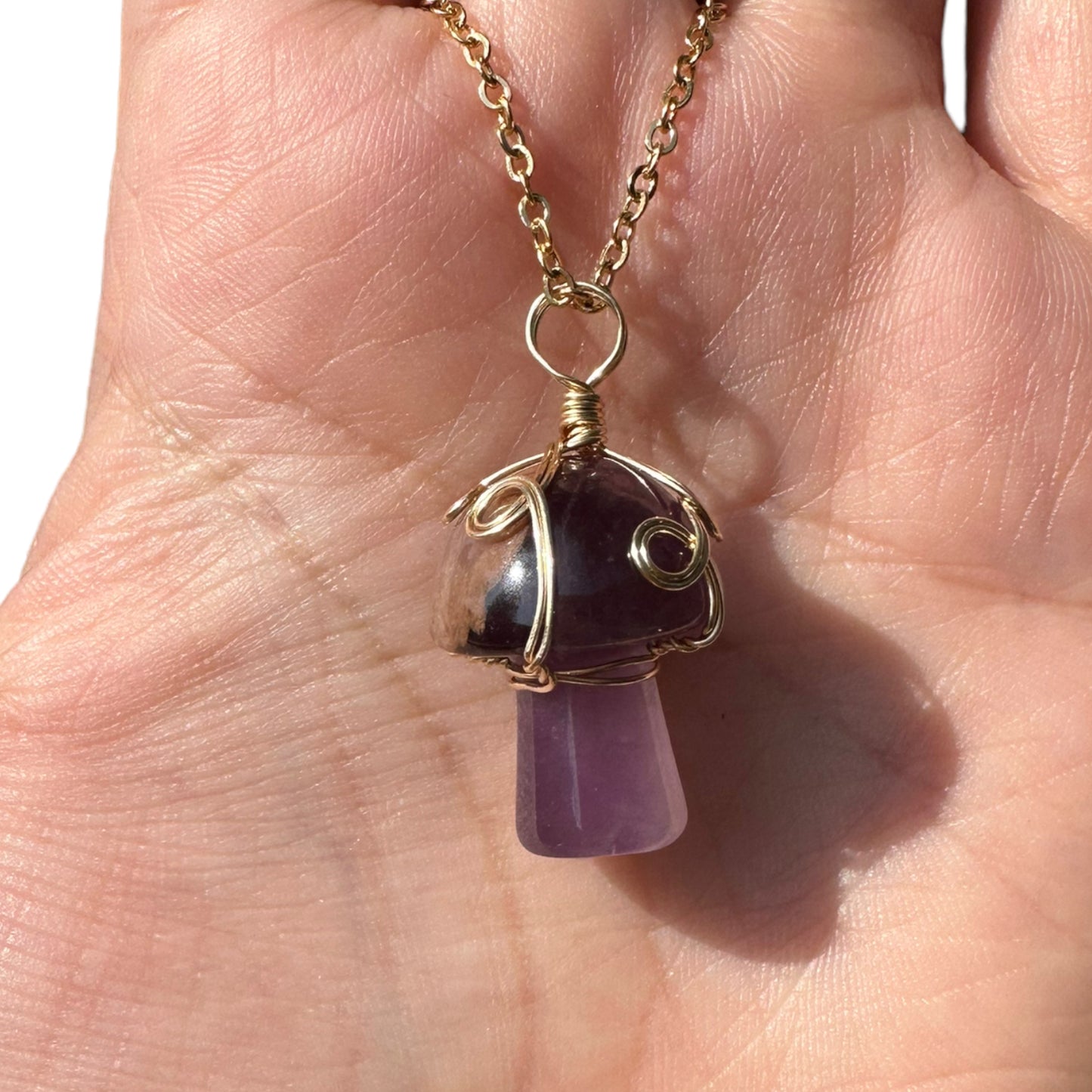 Sterling Silver | 14KT Gold Filled Amethyst Wire Wrapped Mushroom Crystal Pendant