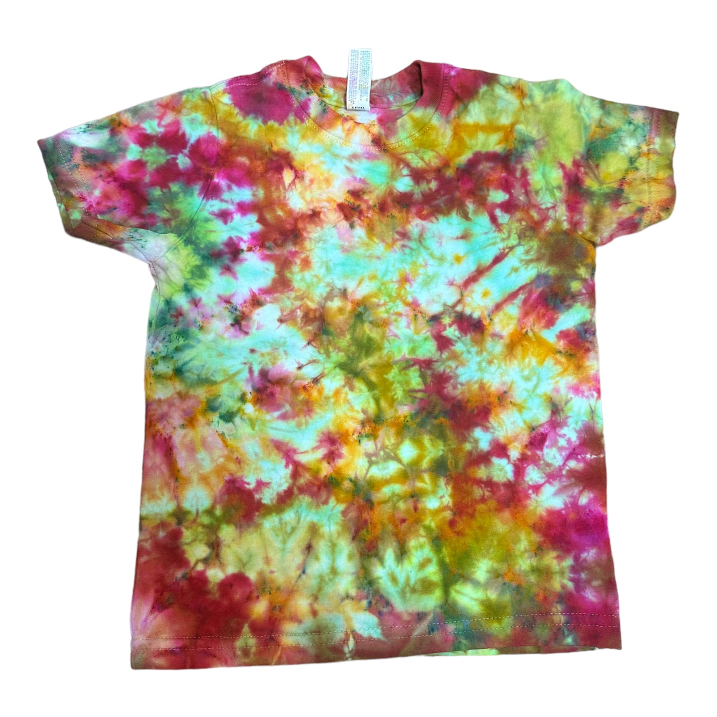 Toddler 3T Golden Yellow Green Aqua Blue and Fuchsia Scrunch Ice Dye Tie Dye Shirt**