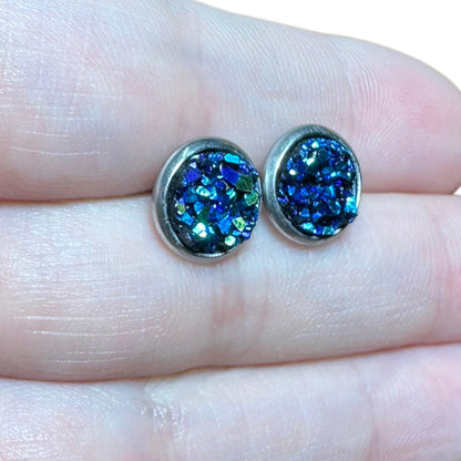 8MM Hypoallergenic Oil Spill Druzy Earring Studs