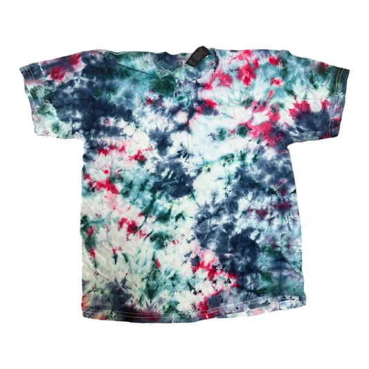 Youth Medium Teal Navy Blue and Purple Scrunch Ice Dye Tie Dye Shirt