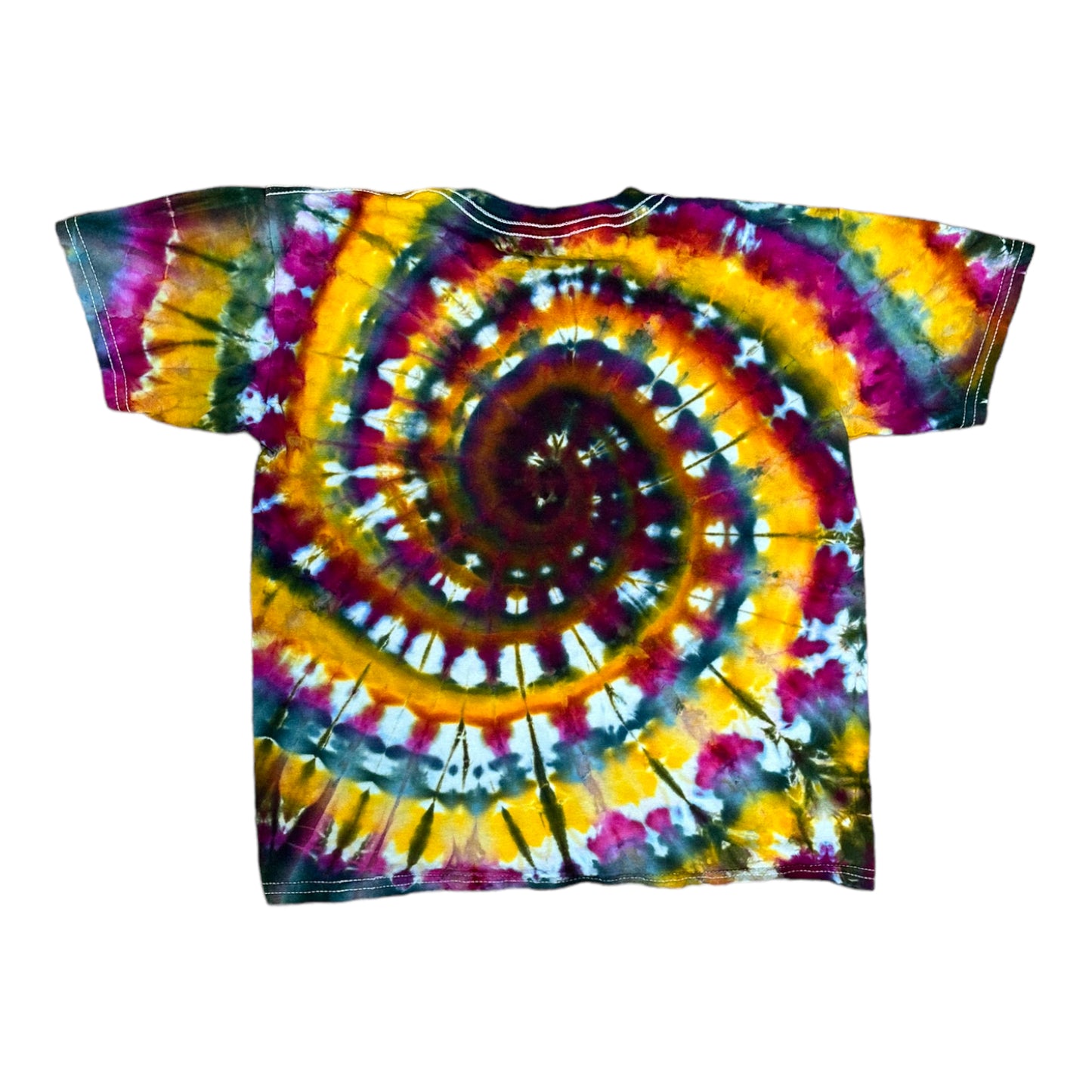 Youth Medium Yellow Blue Purple and Green Spiral Ice Dye Tie Dye Shirt