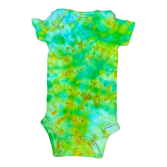 Infant 18 Months Blue Green and Yellow Scrunch Ice Dye Tie Dye Onesie*