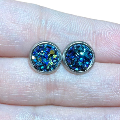 8MM Hypoallergenic Oil Spill Druzy Earring Studs