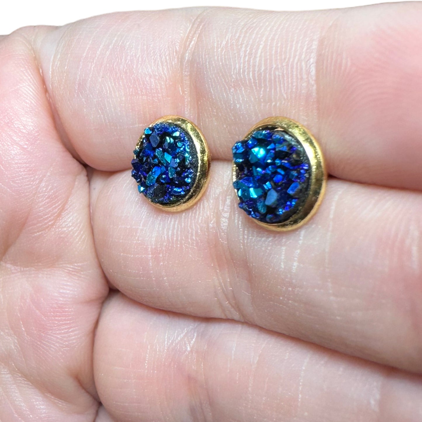 8MM Hypoallergenic Oil Spill Druzy Earring Studs