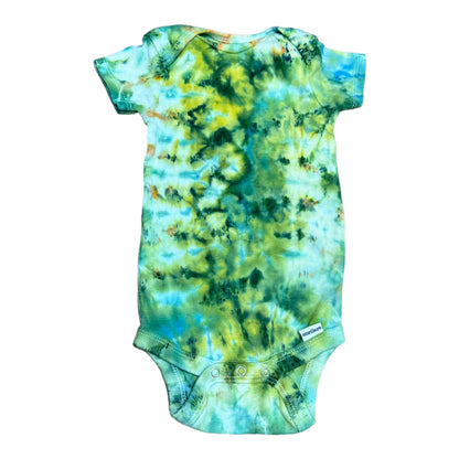 Infant 6-9 Months Green Hues Scrunch Ice Dye Tie Dye Onesie