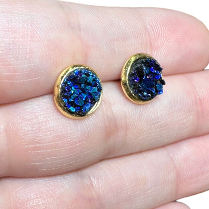 8MM Hypoallergenic Oil Spill Druzy Earring Studs