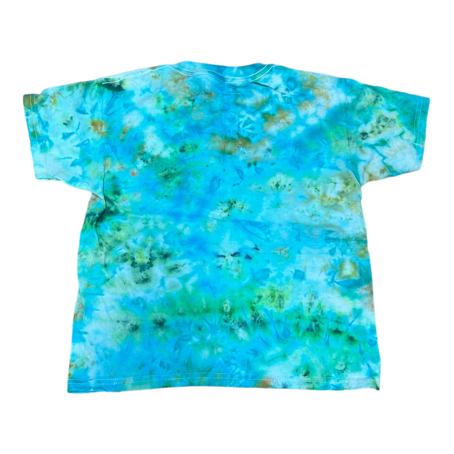 Youth Small Green and Blue Scrunch Ice Dye Tie Dye T-Shirt