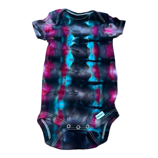Infant 6-9 Months Blue Purple and Black Striped Ice Dye Tie Dye Onesie