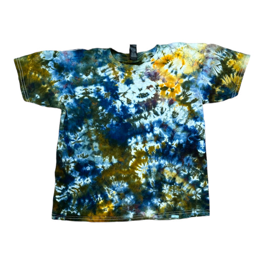 Youth Medium Yellow Blue and Green Scrunch Ice Dye Tie Dye Shirt