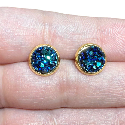 8MM Hypoallergenic Oil Spill Druzy Earring Studs