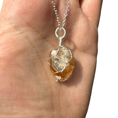 Sterling Silver | 14KT Gold Filled Wire Wrapped Raw Citrine Caged Pendant