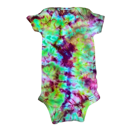 Infant 18 Months Purple Blue Green and Yellow Scrunch Ice Dye Tie Dye Onesie*