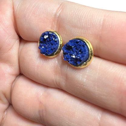 8MM Hypoallergenic Midnight Blue Druzy Earring Studs