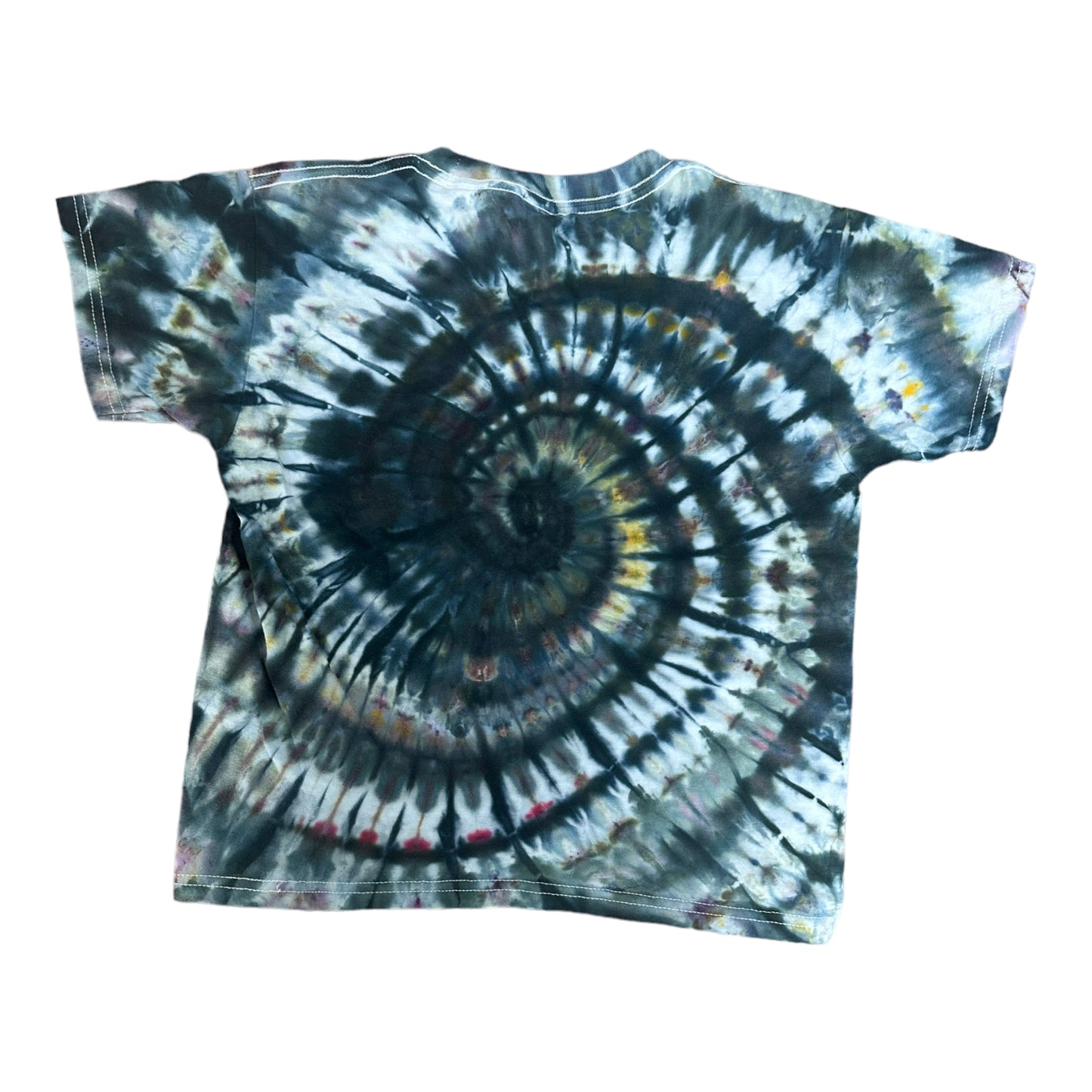 Youth Small Black Gray and Brown Spiral Ice Dye Tie Dye T-Shirt