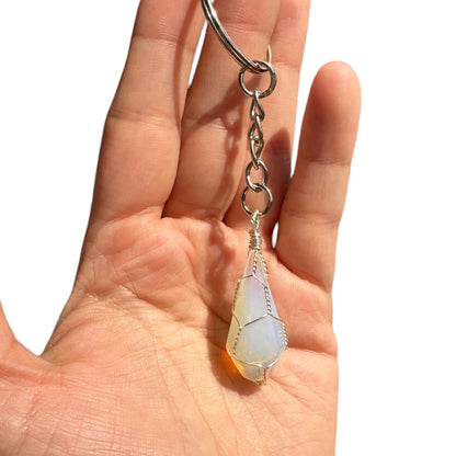 Silver | Gold Wire Wrapped Opalite Crystal Keychain