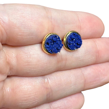 8MM Hypoallergenic Midnight Blue Druzy Earring Studs