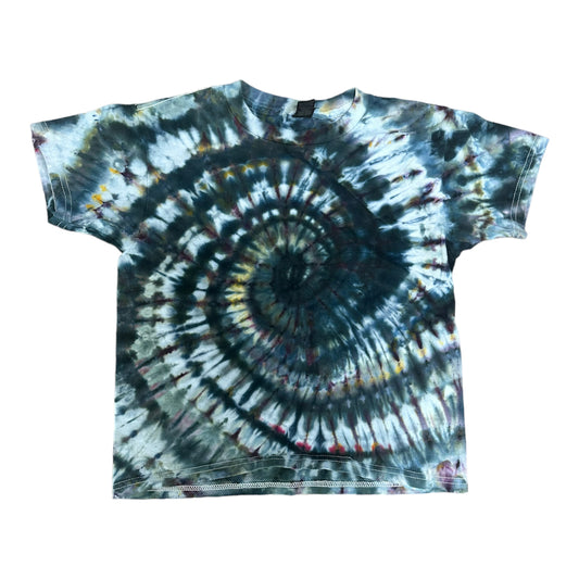 Youth Small Black Gray and Brown Spiral Ice Dye Tie Dye T-Shirt
