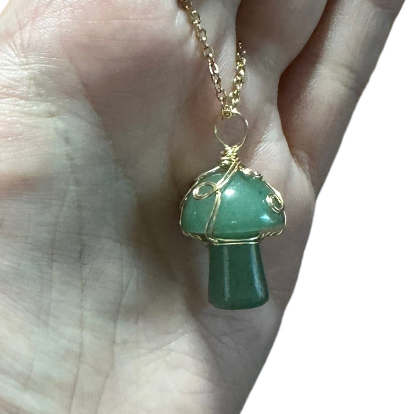 Sterling Silver | 14KT Gold Filled Wire Wrapped Green Aventurine Mushroom Pendant