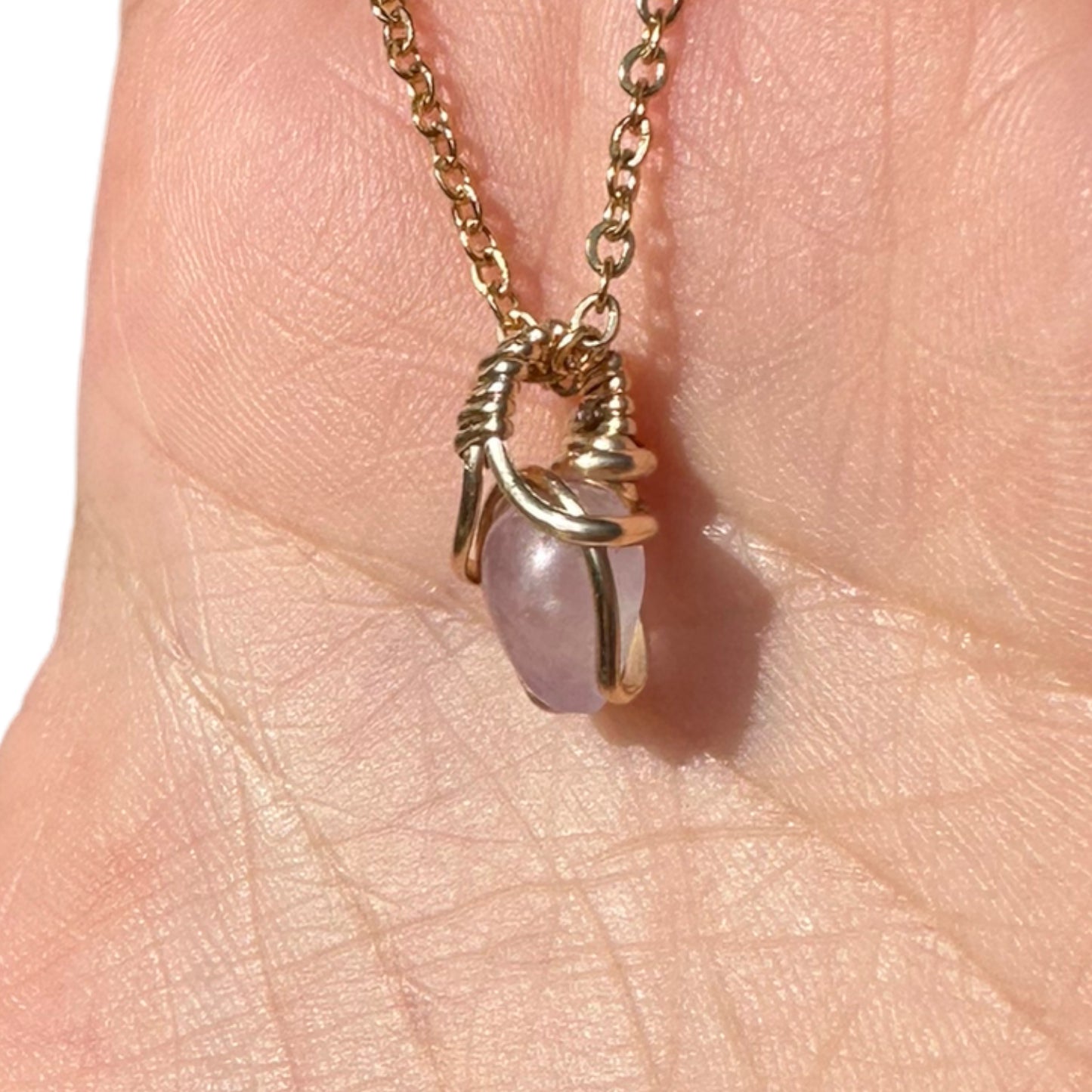 Sterling Silver | 14KT Gold Filled Mini Teardrop Amethyst Wishbone Wire Wrapped Pendant