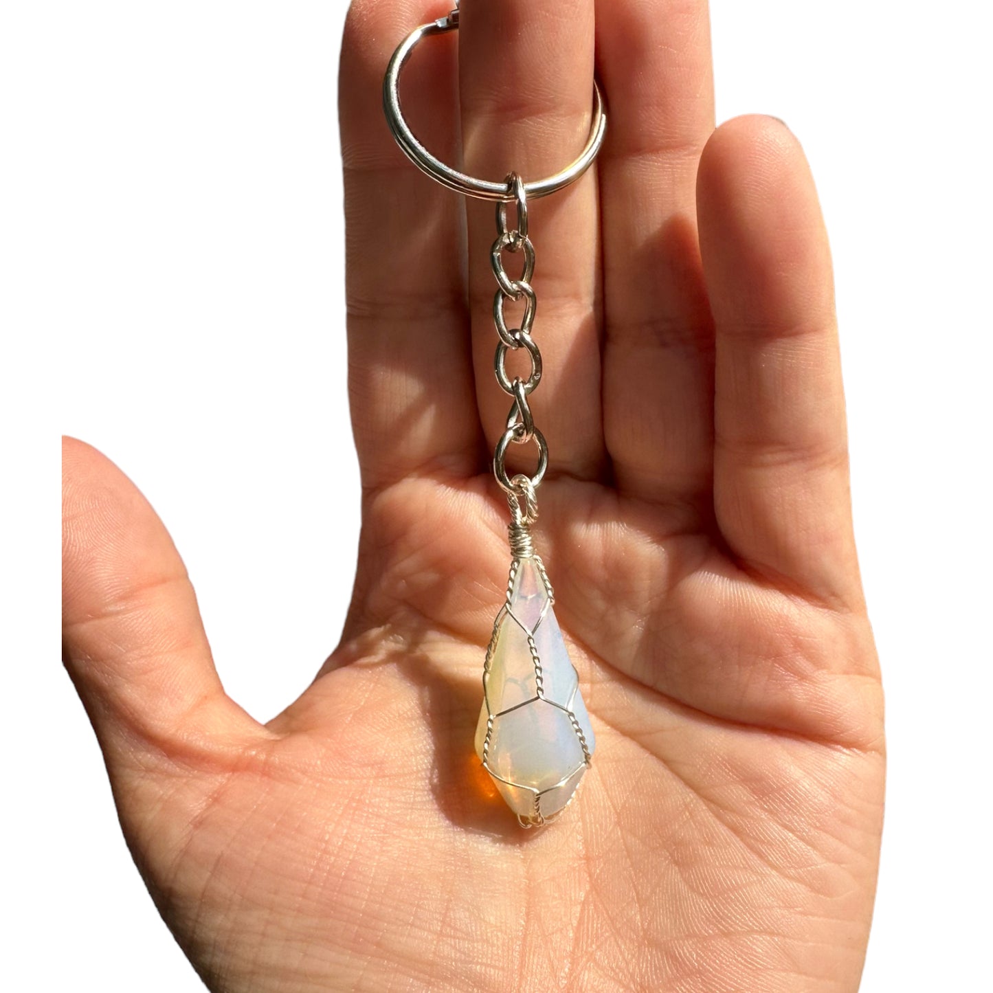 Silver | Gold Wire Wrapped Opalite Crystal Keychain