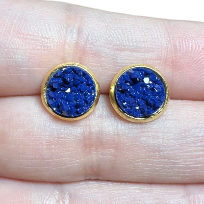 8MM Hypoallergenic Midnight Blue Druzy Earring Studs