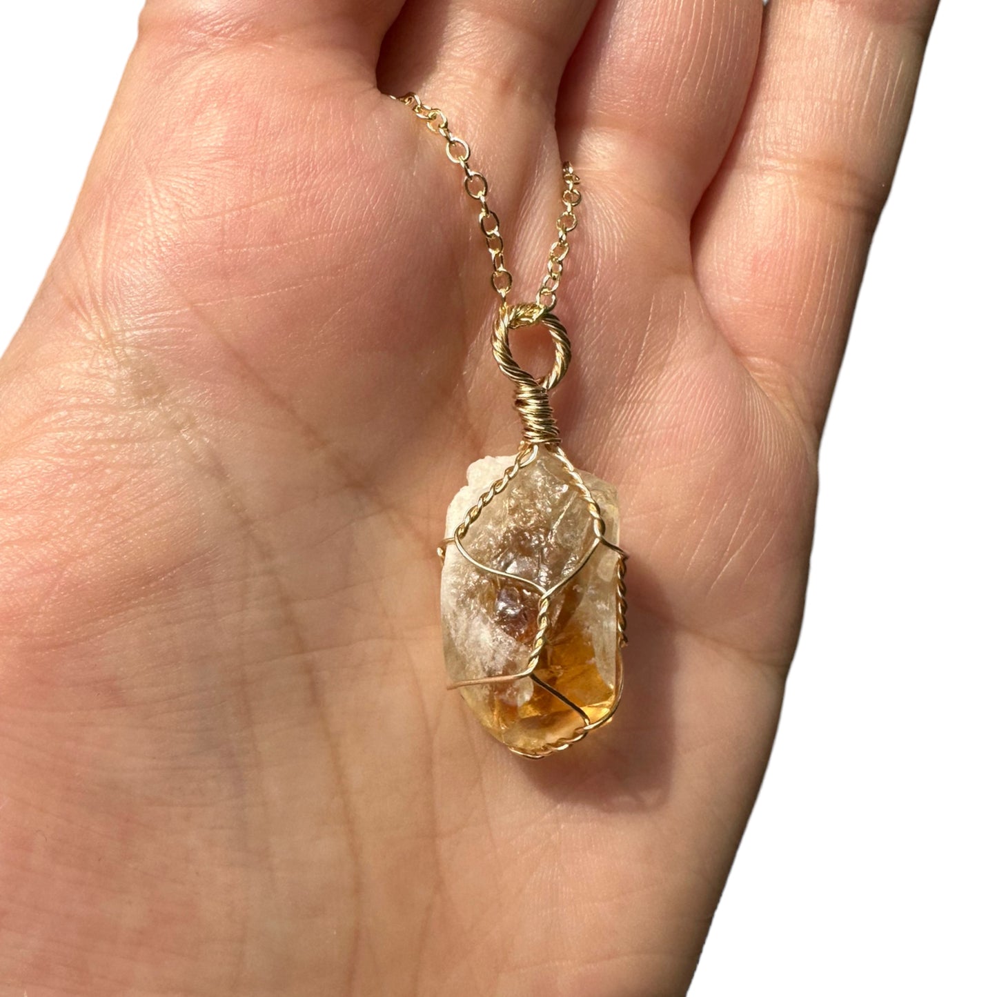 Sterling Silver | 14KT Gold Filled Wire Wrapped Raw Citrine Caged Pendant