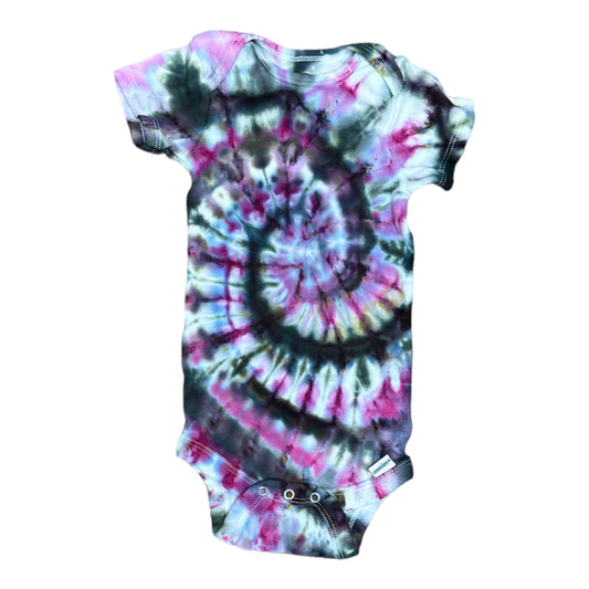Infant 18 Months Pink and Black Spiral Ice Dye Tie Dye Onesie
