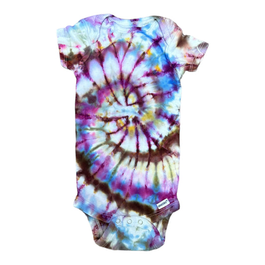 Infant 6-9 Months Purple Blue and Brown Spiral Ice Dye Tie Dye Onesie
