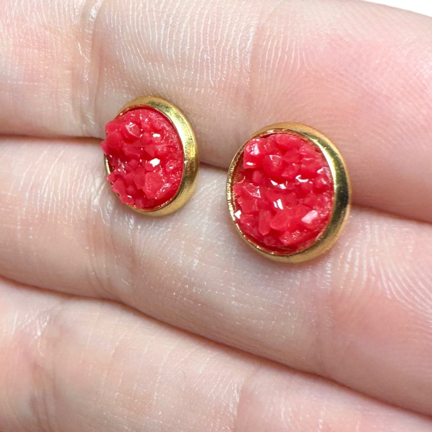 8MM Hypoallergenic Red Druzy Earring Studs